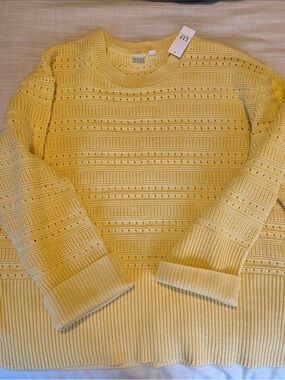GAP Yellow Crewneck Eyelet Knit Sweater